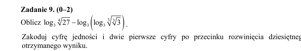 Zadanie 9: Wyrażenie z logarytmami - matura matematyka 2015
