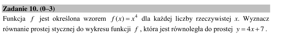 Zadanie 10: Styczna równoległa do prostej - matura matematyka 2015