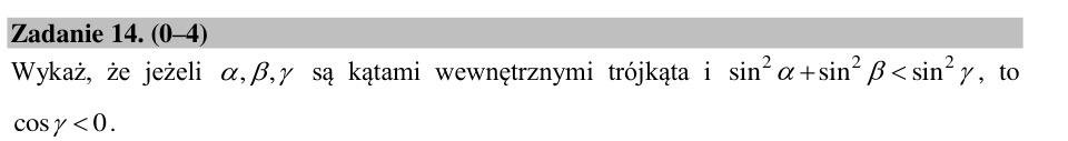 Zadanie 14: Ujemny cosinus kąta - matura matematyka 2015