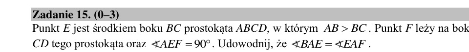 Zadanie 15: Równość kątów przy wierzchołku - matura matematyka 2015