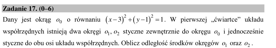 Zadanie 17: Odległość środków okręgów - matura matematyka 2015