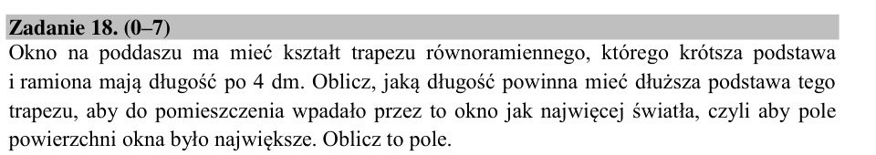 Zadanie 18: Największe pole trapezu - matura matematyka 2015