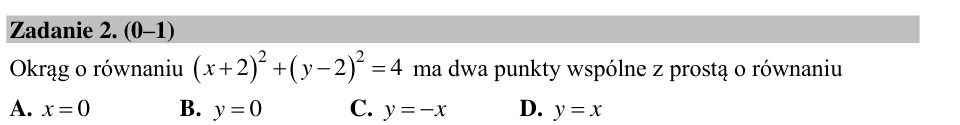 Zadanie 2: Punkty wspólne okręgu i prostej - matura matematyka 2015