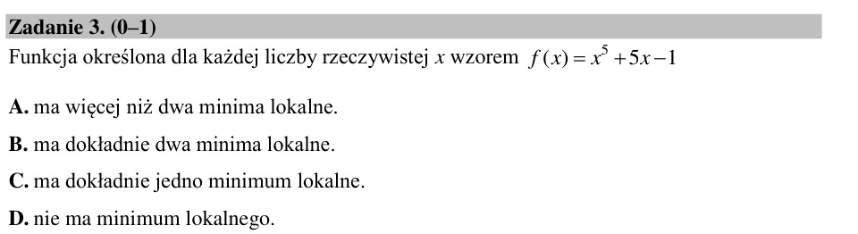 Zadanie 3: Minimum lokalne funkcji - matura matematyka 2015