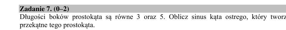 Zadanie 7: Sinus kąta przekątnych - matura matematyka 2015