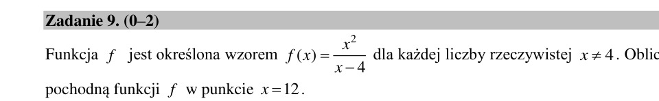 Zadanie 9: Pochodna funkcji wymiernej - matura matematyka 2015