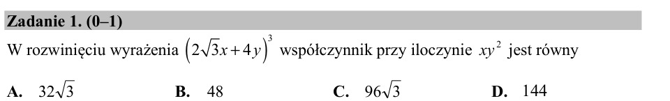 Zadanie 1: Współczynnik przy xy² - matura matematyka 2016