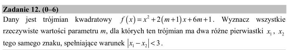 Zadanie 12: Pierwiastki tego samego znaku - matura matematyka 2016