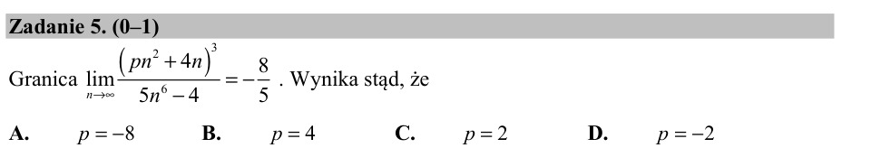Zadanie 5: Granica z parametrem p - matura matematyka 2016