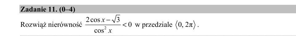 Zadanie 11: Nierówność z kwadratem cosinusa - matura matematyka 2016