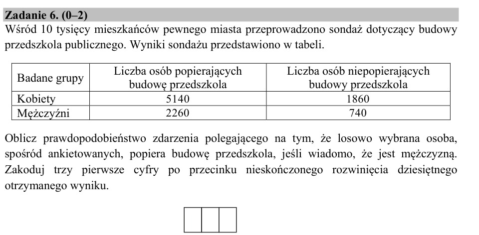 Zadanie 6: Prawdopodobieństwo wśród mężczyzn - matura matematyka 2016
