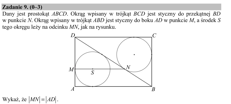Zadanie 9: Równość odcinków MN i AD - matura matematyka 2016