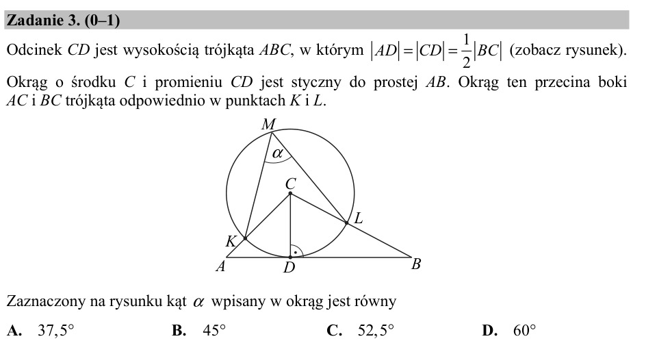 Zadanie 3: Kąt wpisany w okrąg - matura matematyka 2017