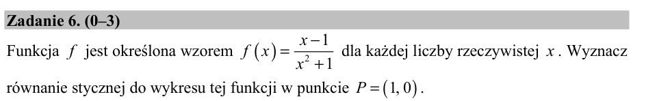 Zadanie 6: Styczna w punkcie P - matura matematyka 2017