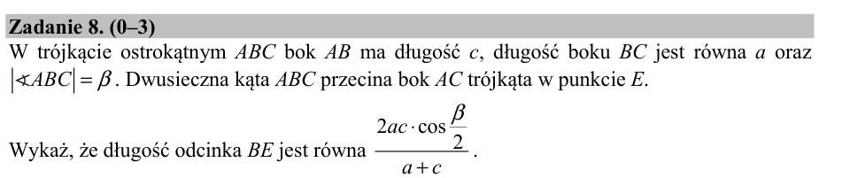 Zadanie 8: Długość odcinka BE - matura matematyka 2017