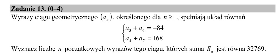 Zadanie 13: Suma ciągu geometrycznego - matura matematyka 2018