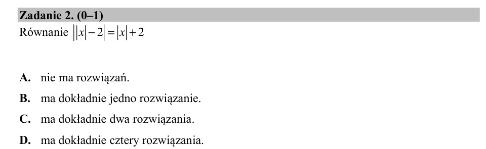 Zadanie 2: Liczba rozwiązań równania - matura matematyka 2018