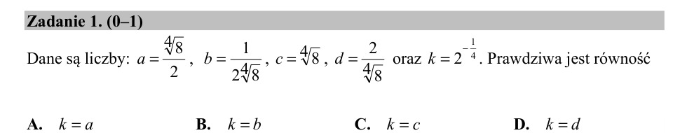 Zadanie 1: Równość potęg i k - matura matematyka 2018