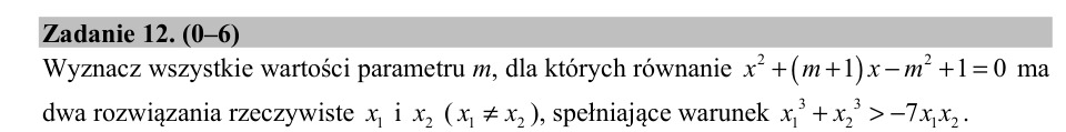 Zadanie 12: Parametr równania kwadratowego - matura matematyka 2018