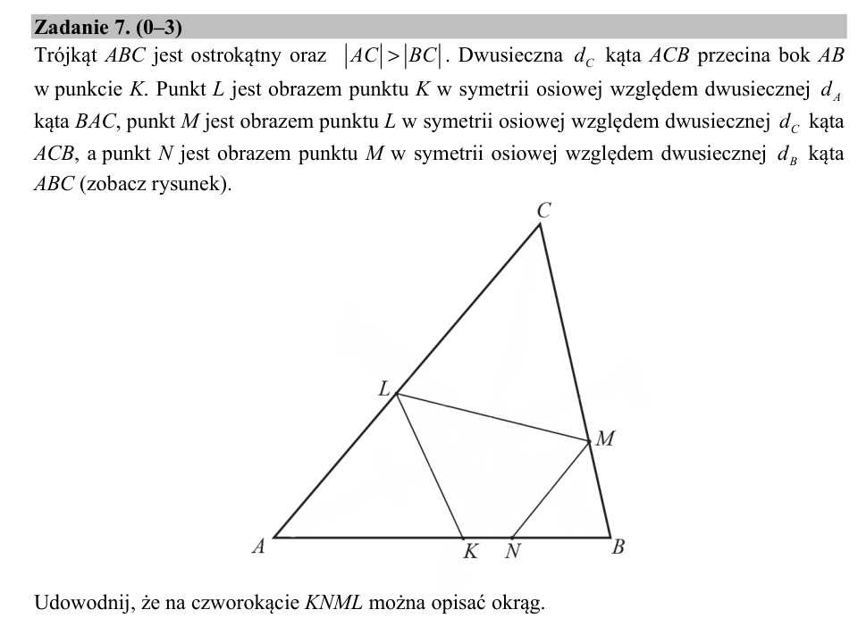 Zadanie 7: Okrąg opisany na czworokącie - matura matematyka 2018