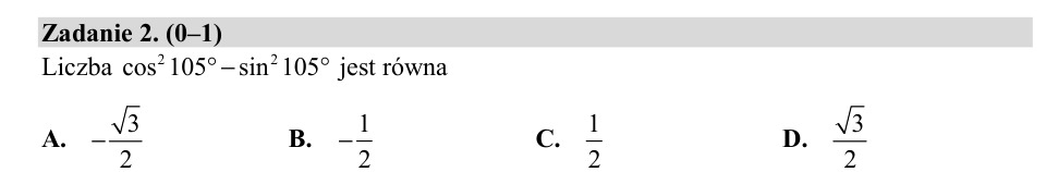 Zadanie 2: Różnica kwadratów trygonometrycznych - matura matematyka 2019
