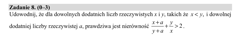 Zadanie 8: Nierówność dla liczb dodatnich - matura matematyka 2019