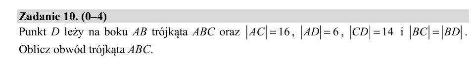 Zadanie 10: Obwód trójkąta ABC - matura matematyka 2019