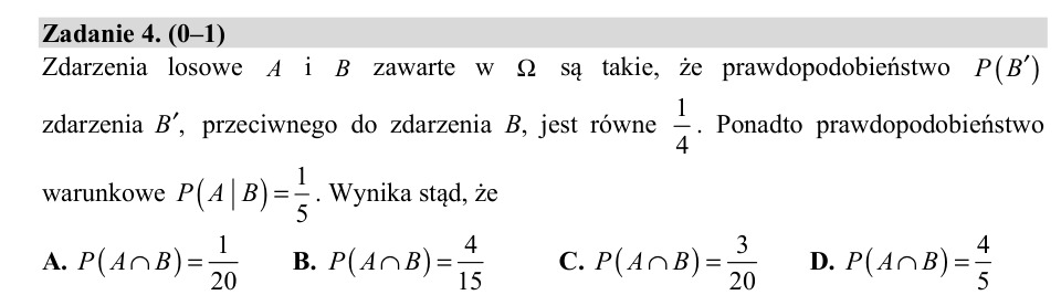 Zadanie 4: Prawdopodobieństwo iloczynu zdarzeń - matura matematyka 2019