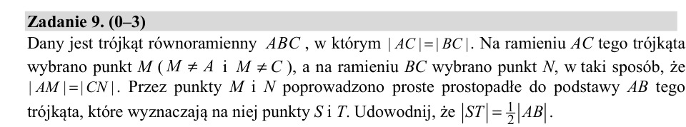 Zadanie 9: Połowa podstawy trójkąta - matura matematyka 2019