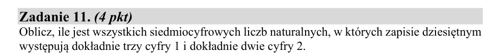 Zadanie 11: Siedmiocyfrowe liczby naturalne - matura matematyka 2020