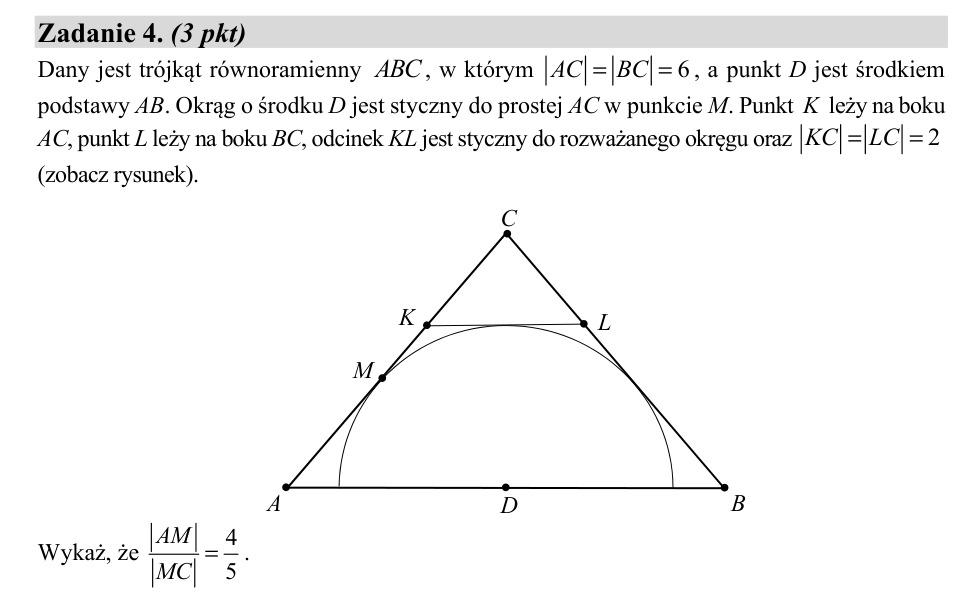 Zadanie 4: Stosunek AM do MC - matura matematyka 2020