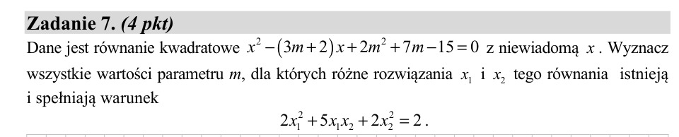 Zadanie 7: Parametr równania kwadratowego - matura matematyka 2020