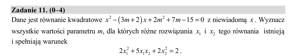 Zadanie 11: Parametr równania kwadratowego - matura matematyka 2020
