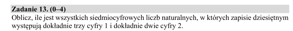 Zadanie 13: Siedmiocyfrowe liczby naturalne - matura matematyka 2020