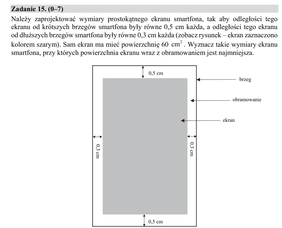 Zadanie 15: Wymiary ekranu smartfona - matura matematyka 2020