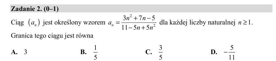 Zadanie 2: Granica ciągu - matura matematyka 2020