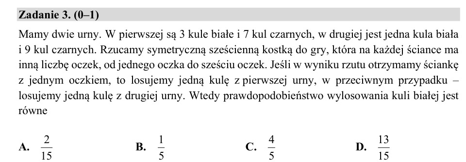 Zadanie 3: Prawdopodobieństwo kuli białej - matura matematyka 2020
