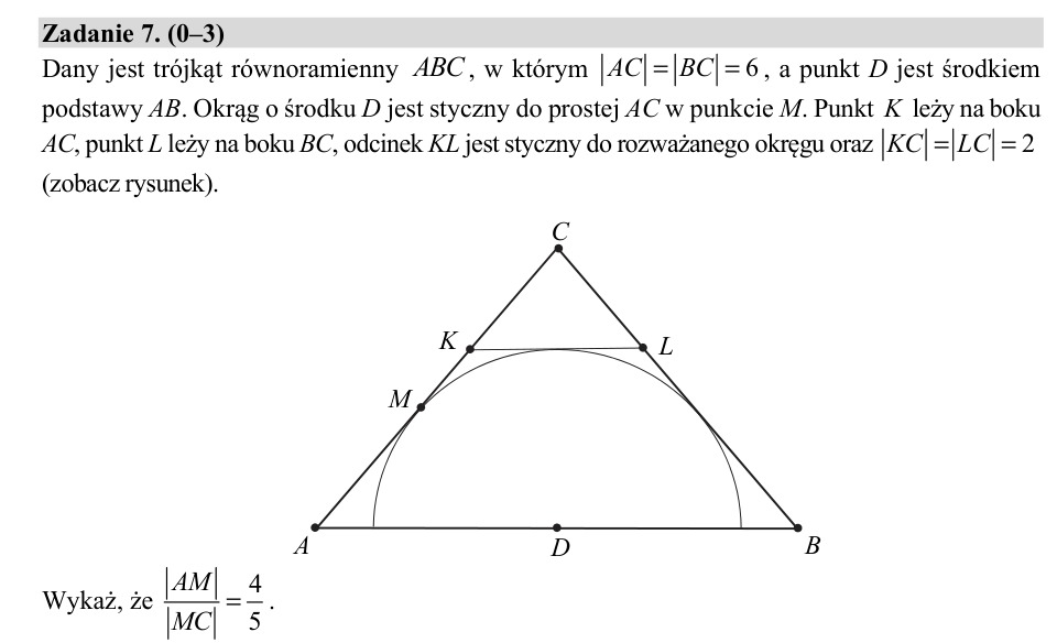 Zadanie 7: Stosunek AM do MC - matura matematyka 2020