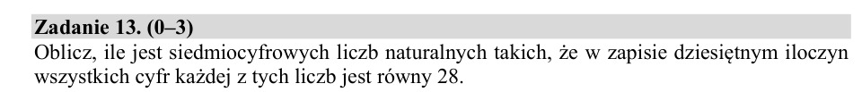 Zadanie 13: Liczby o iloczynie cyfr 28 - matura matematyka 2020