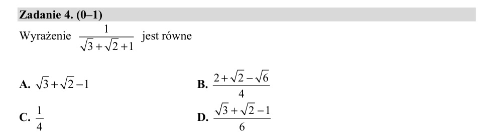 Zadanie 4: Wartość wyrażenia z pierwiastkami - matura matematyka 2020