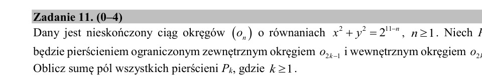 Zadanie 11: Suma pól pierścieni - matura matematyka 2020