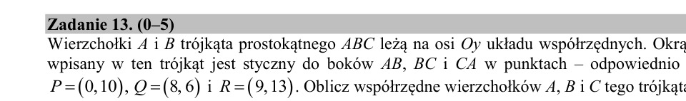 Zadanie 13: Wierzchołki trójkąta prostokątnego - matura matematyka 2020