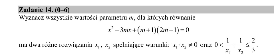Zadanie 14: Parametr równania kwadratowego - matura matematyka 2020