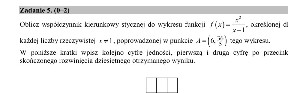 Zadanie 5: Współczynnik kierunkowy stycznej - matura matematyka 2020