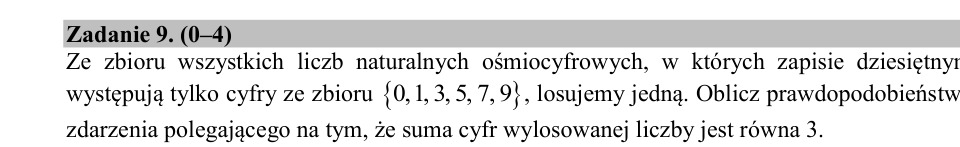 Zadanie 9: Prawdopodobieństwo sumy cyfr - matura matematyka 2020