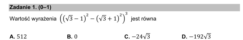 Zadanie 1: Wartość wyrażenia z pierwiastkami - matura matematyka 2021