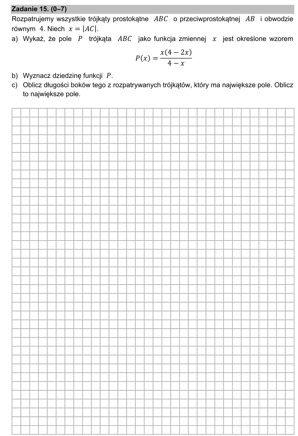 Zadanie 15: Trójkąt o największym polu - matura matematyka 2021