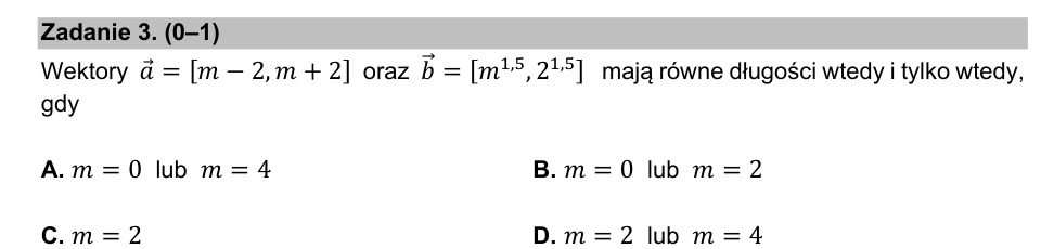 Zadanie 3: Równe długości wektorów - matura matematyka 2021