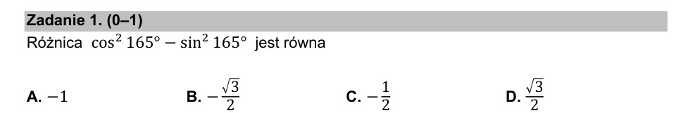 Zadanie 1: Różnica kwadratów trygonometrycznych - matura matematyka 2021