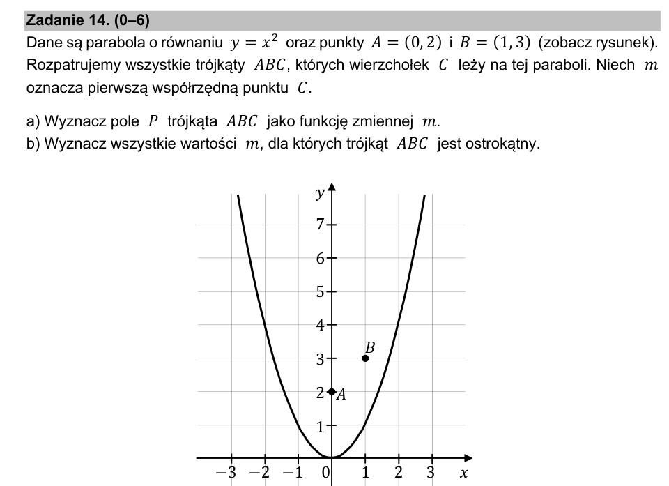 Zadanie 14: Trójkąt na paraboli - matura matematyka 2021